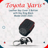 Toyota Yaris 1.5 Black Leather Key Cover & Key Chain Stylish Car Accessory